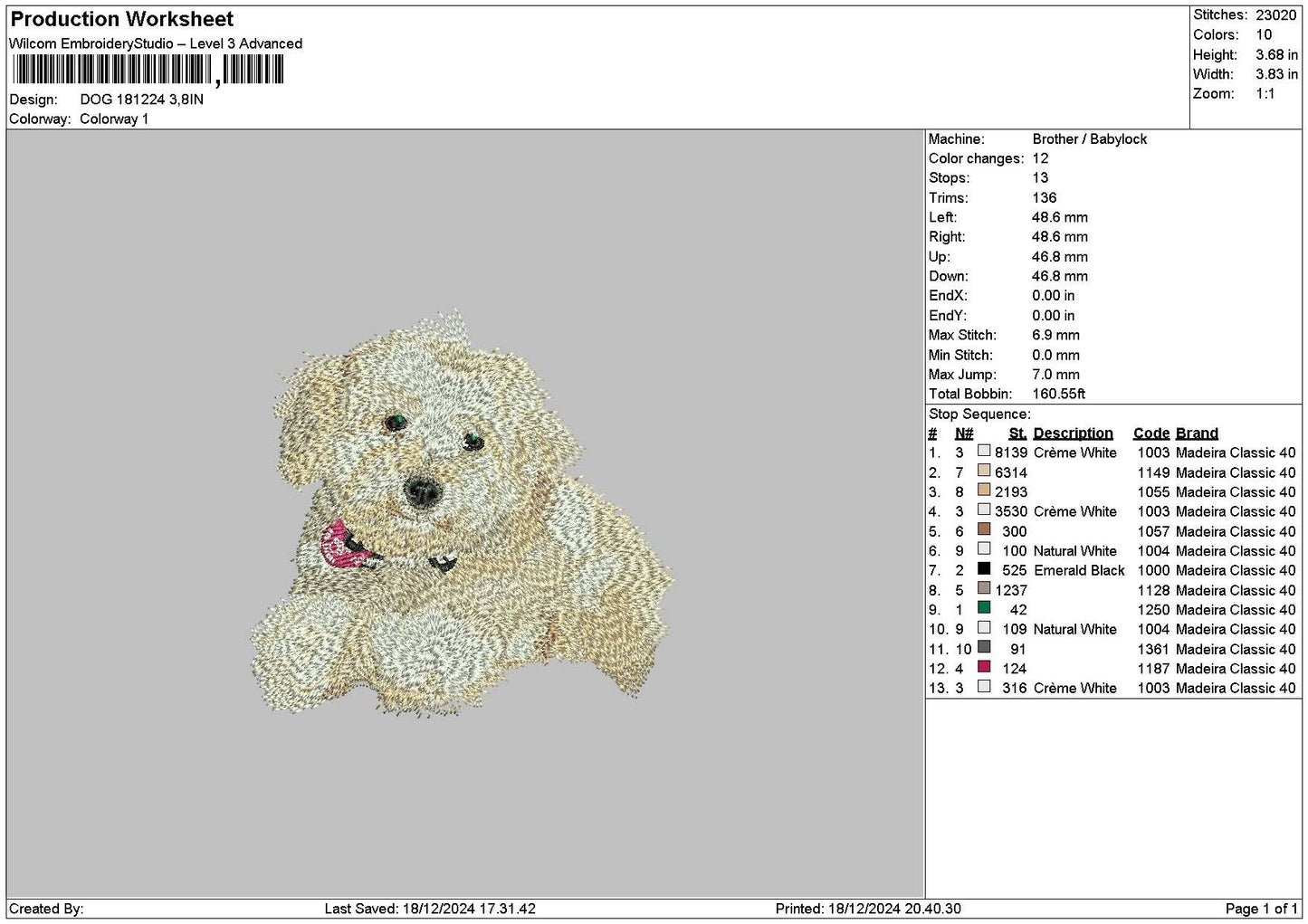 Dog 1812 Embroidery File 6 sizes