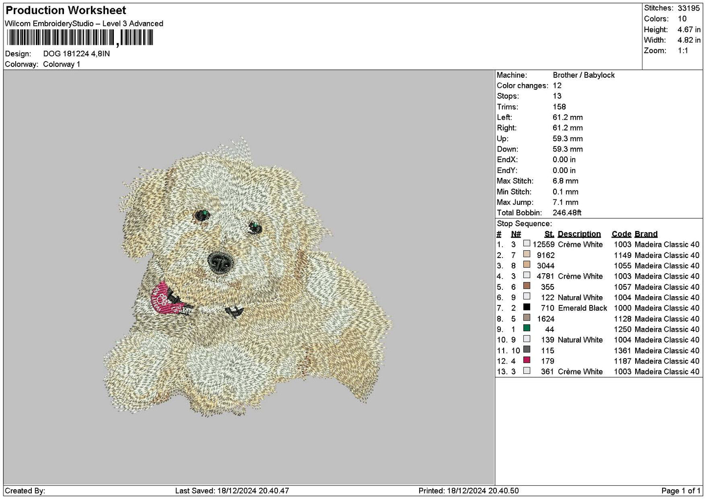 Dog 1812 Embroidery File 6 sizes