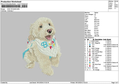 Dog 1812b Embroidery File 6 sizes