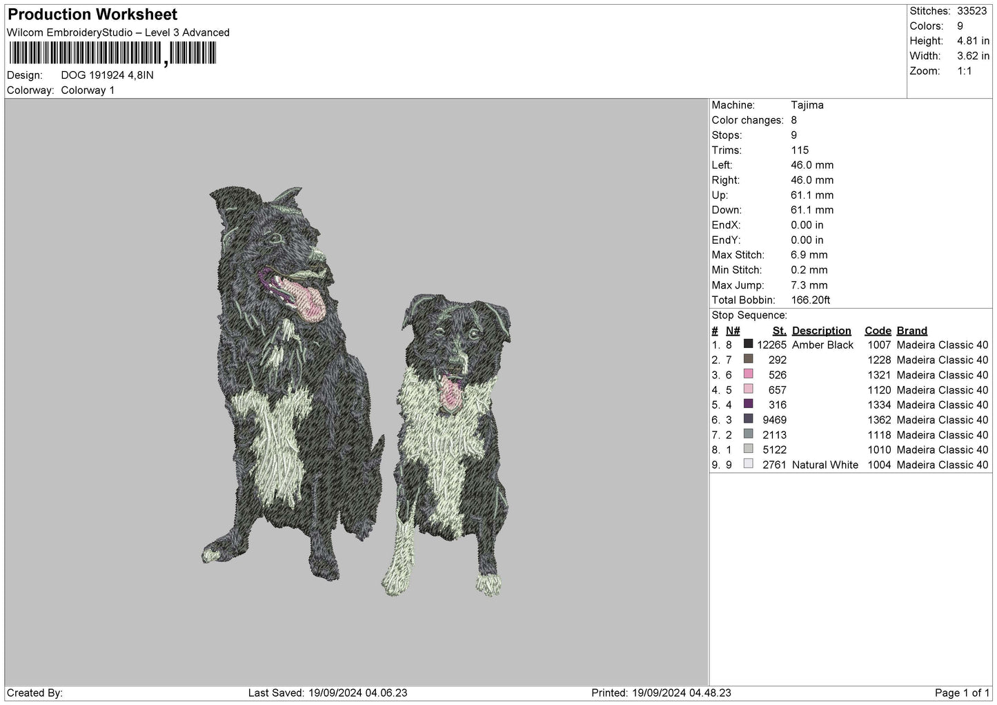 Dog 1909 Embroidery File 6 sizes