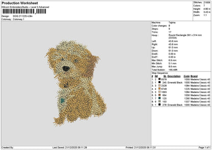Dog 2112 Embroidery File 6 sizes