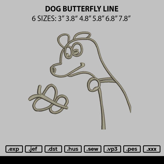 Dog Butterfly Line Embroidery File 6 sizes