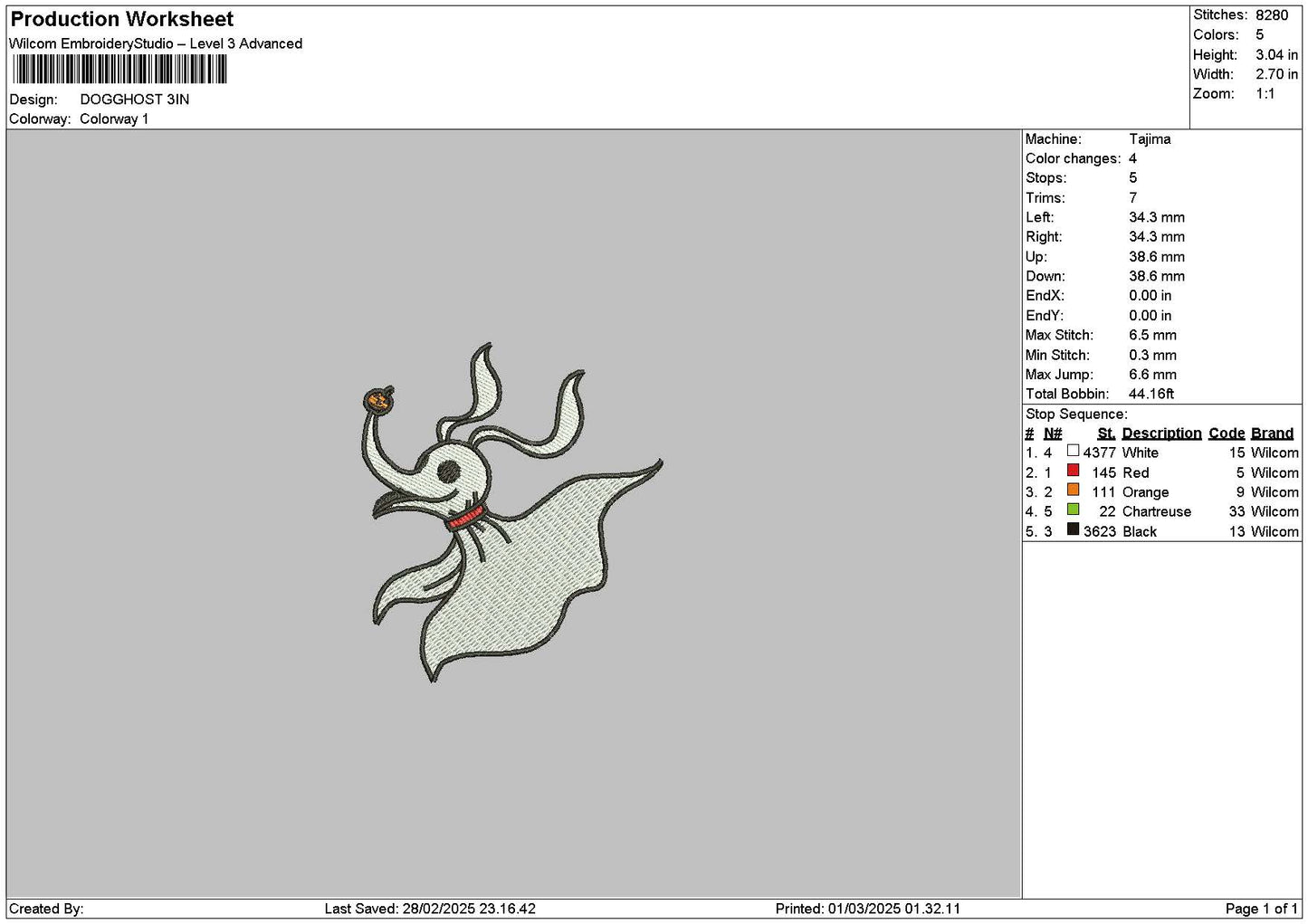 Ghost0103 Embroidery File 6 sizes