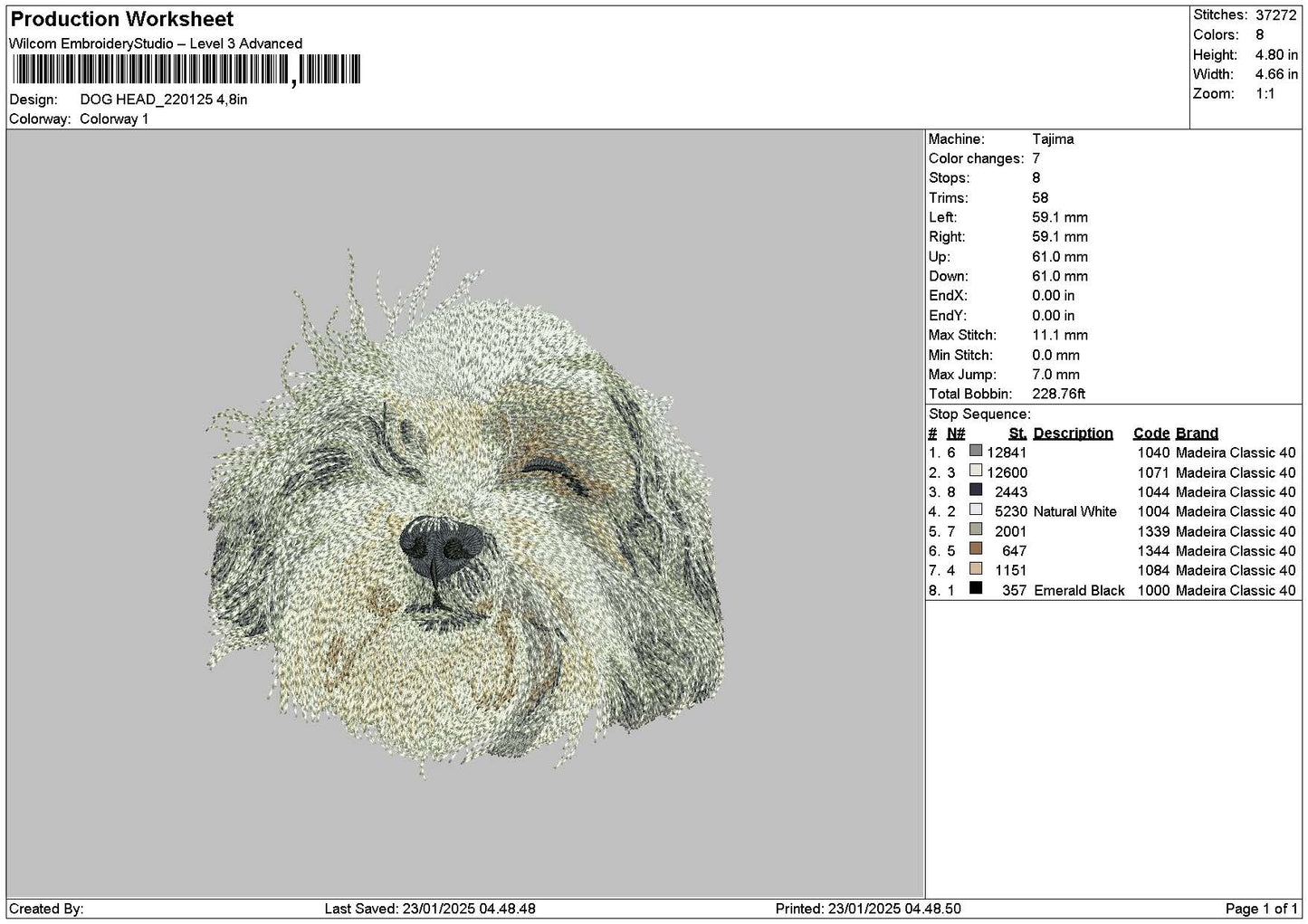 Dog Head 2201 Embroidery File 6 sizes
