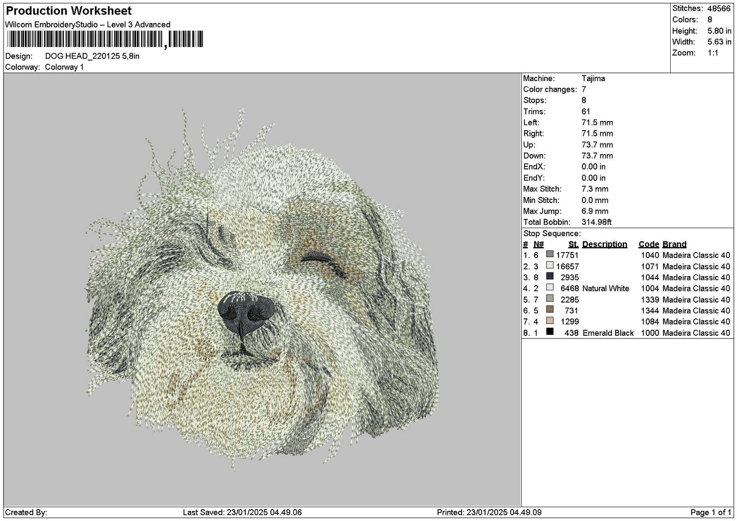 Dog Head 2201 Embroidery File 6 sizes