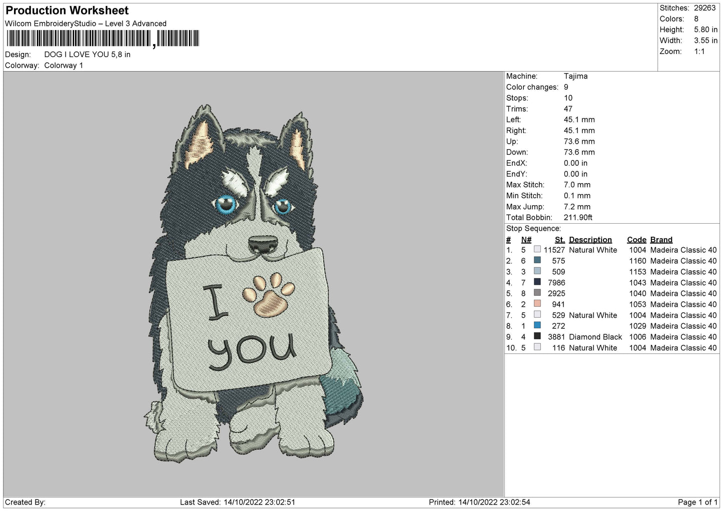 Dog I Love You Embroidery File 6 sizes