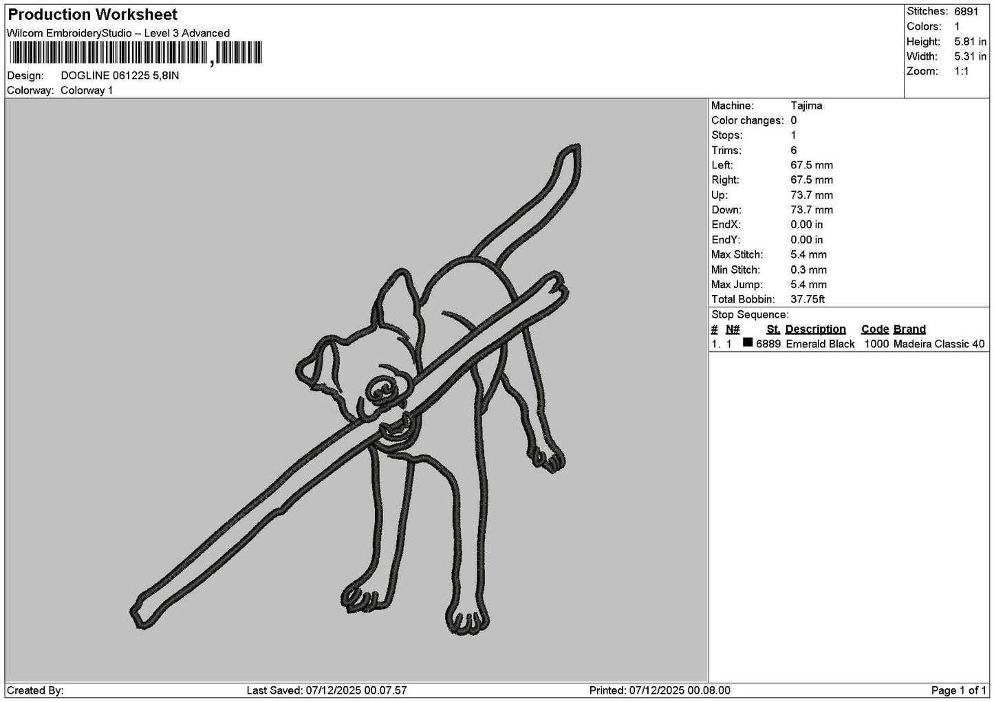Dogline 0612 Embroidery File 6 sizes