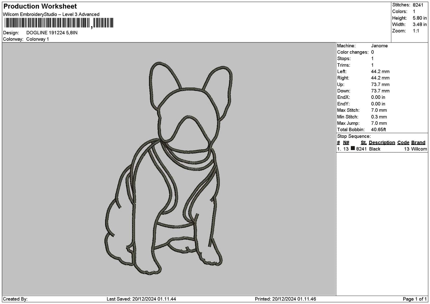 Dog Line 1912 Embroidery File 6 sizes