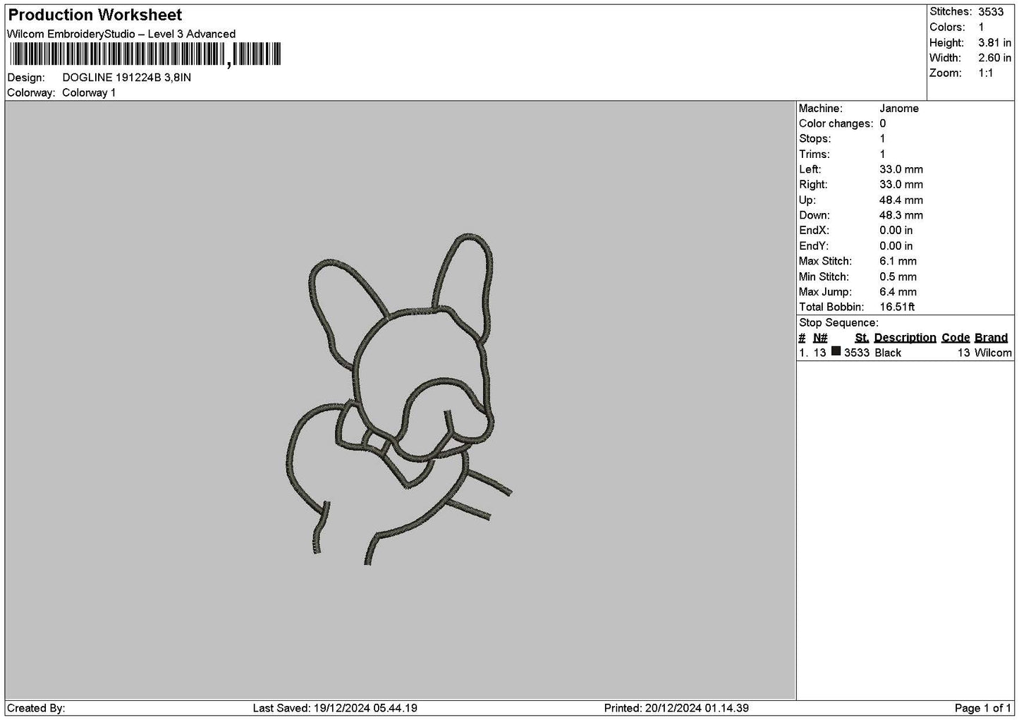 Dogline 1912b Embroidery File 6 sizes