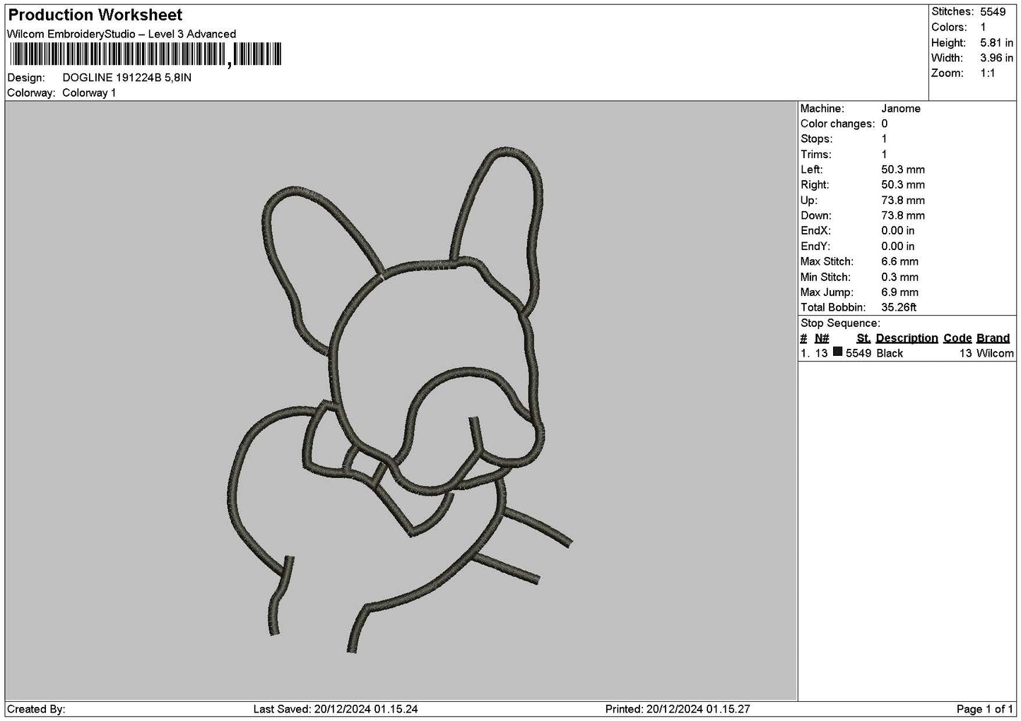 Dogline 1912b Embroidery File 6 sizes