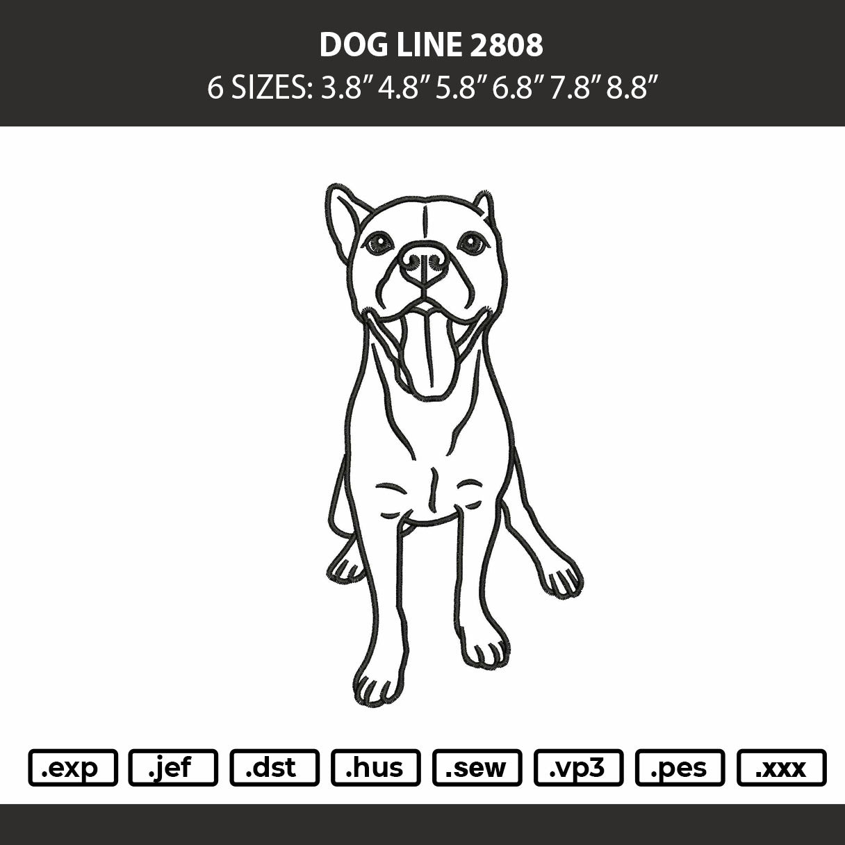 Dog Line 2808 Embroidery Machine Design File 6 sizes