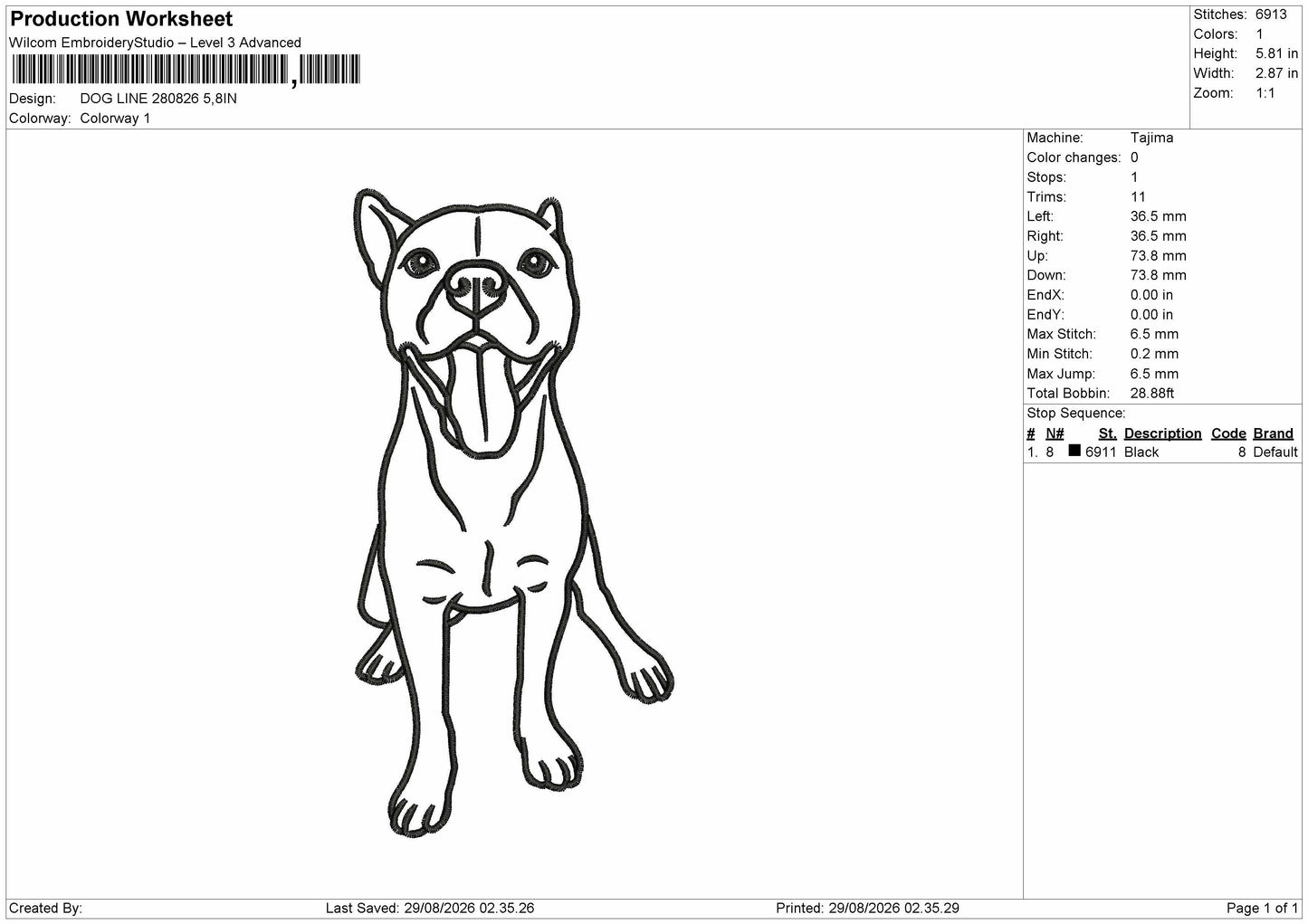 Dog Line 2808 Embroidery Machine Design File 6 sizes