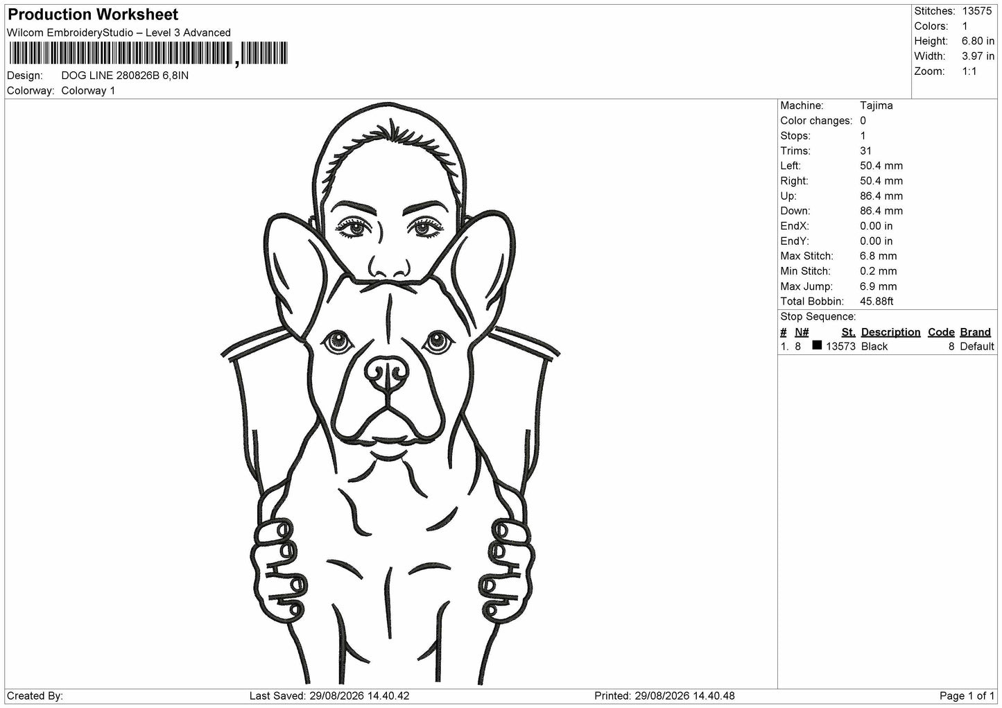 Dog 2808b Embroidery Machine Design File 6 sizes