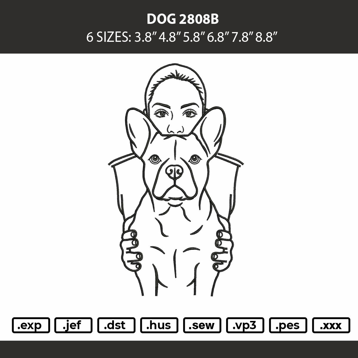 Dog 2808b Embroidery Machine Design File 6 sizes