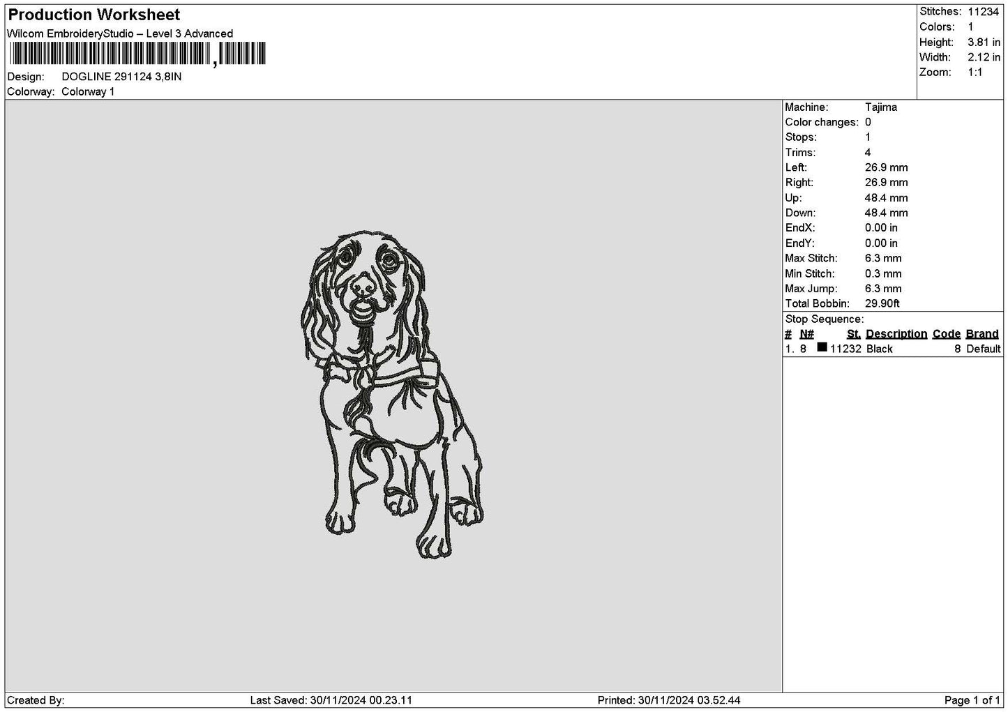 Dogline 2911 Embroidery File 6 sizes