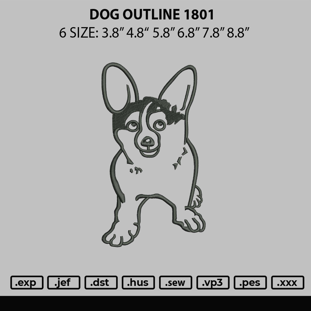 Dog Outline 1801 Embroidery File 6 sizes