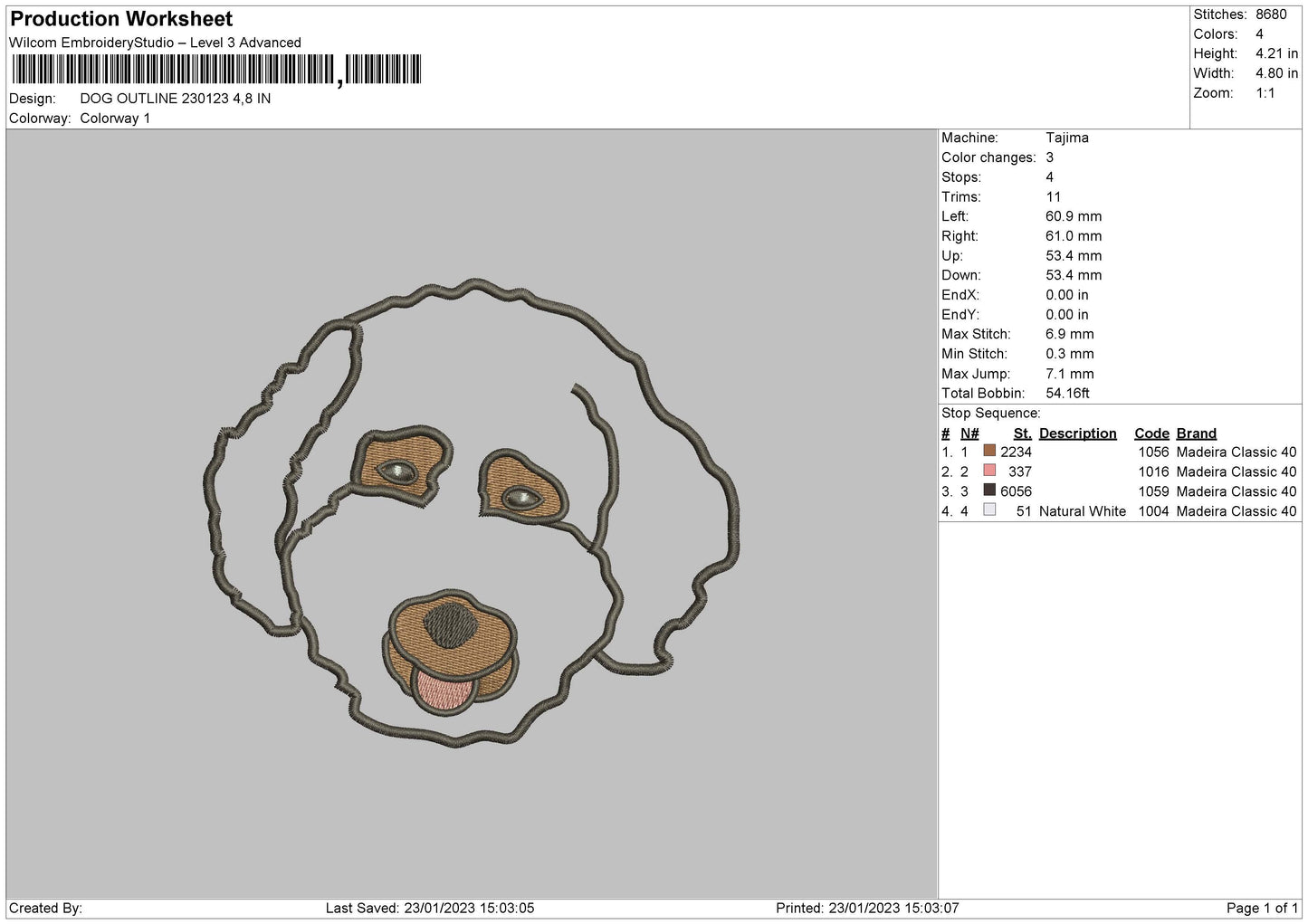 Dog Outline 2301 Embroidery File 6 sizes
