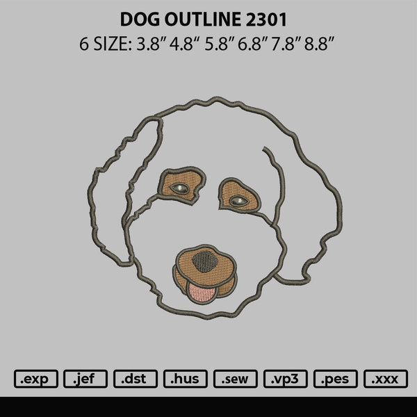 Dog Outline 2301 Embroidery File 6 sizes