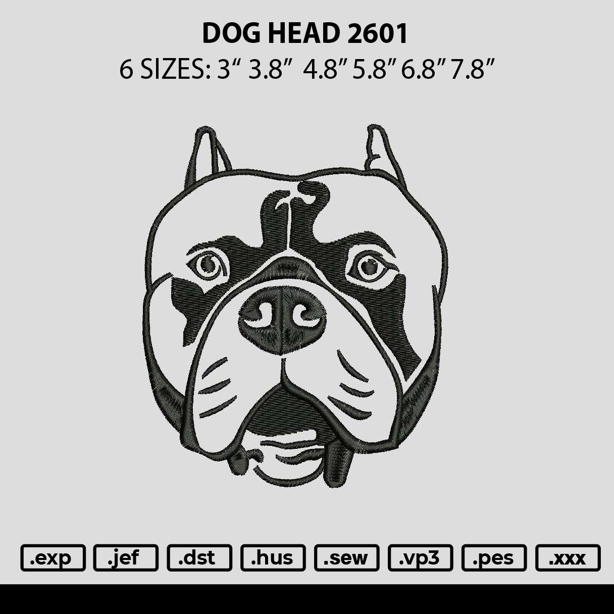 Dog Head 2601 Embroidery File 6 sizes