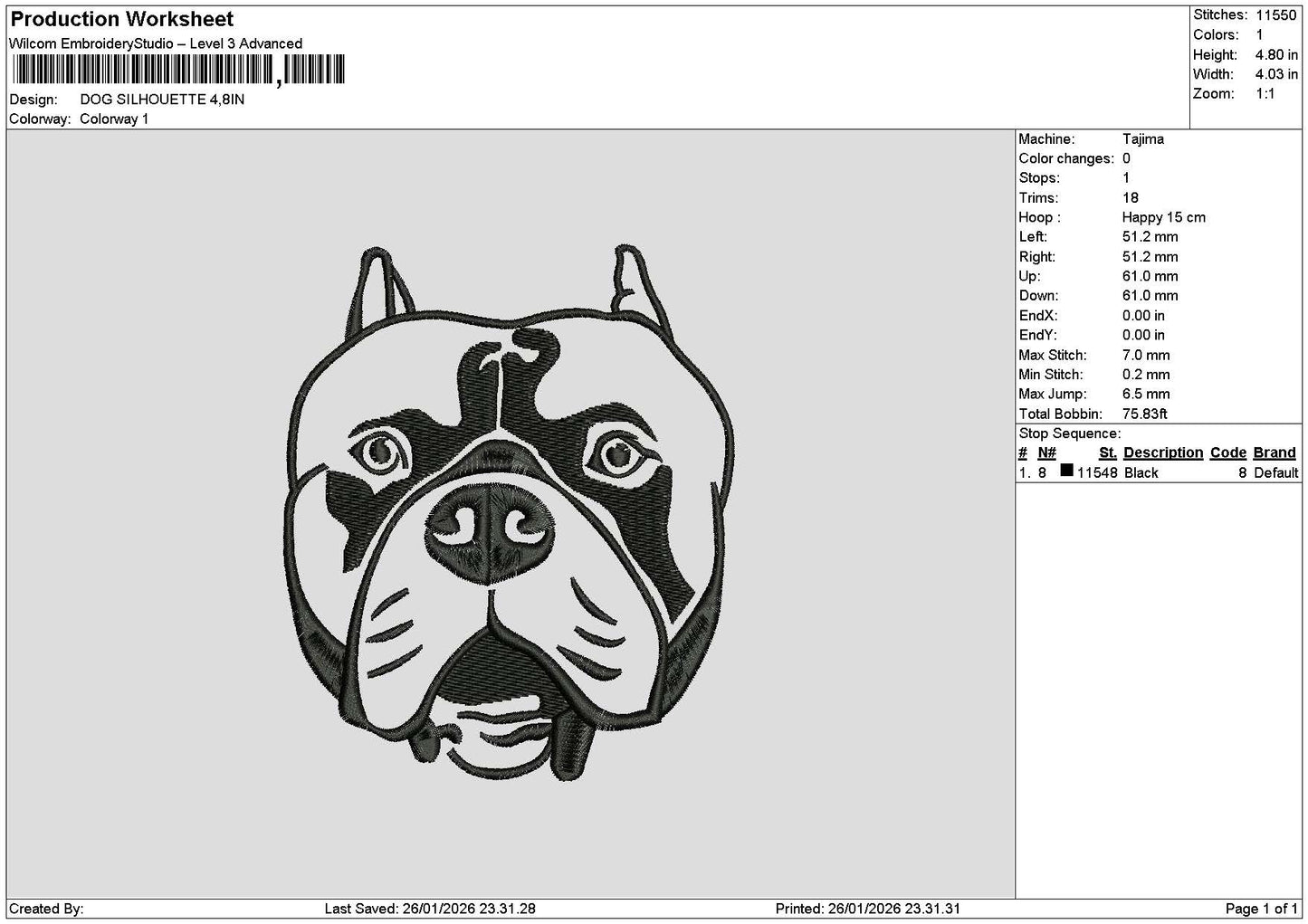 Dog Head 2601 Embroidery File 6 sizes
