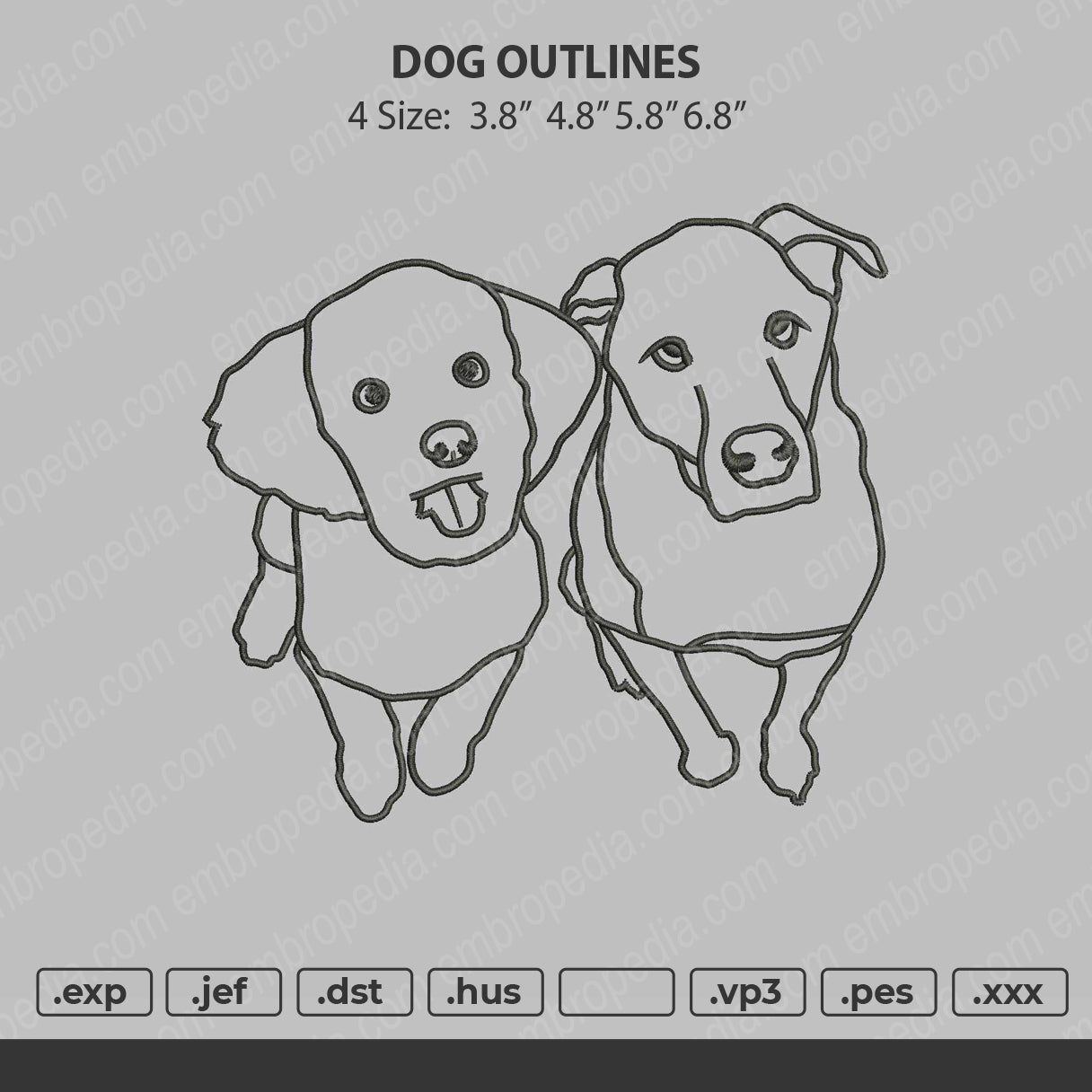 Dogs Outline Embroidery File 4 size