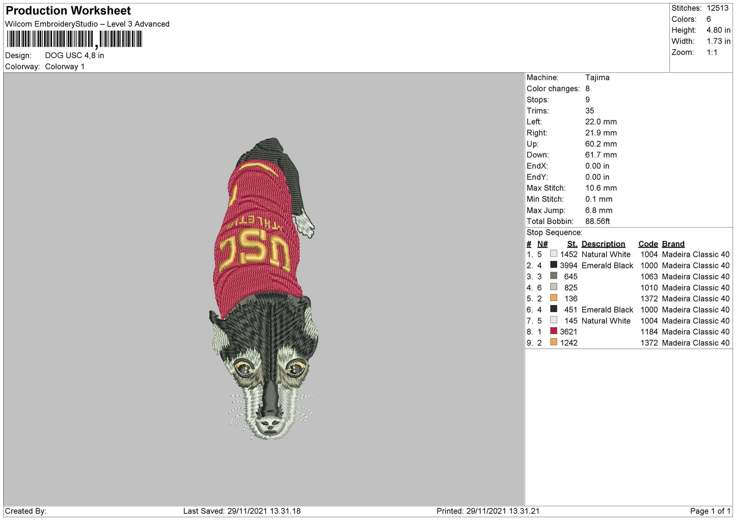Dog USC Embroidery File 4 size