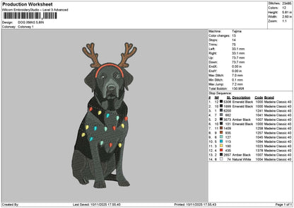 Dog Xmas 1011 Embroidery File 6 sizes