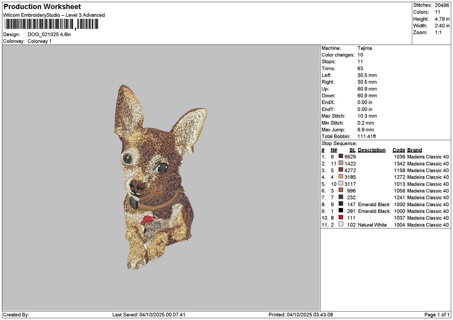 Dog 0210c Embroidery File 6 sizes