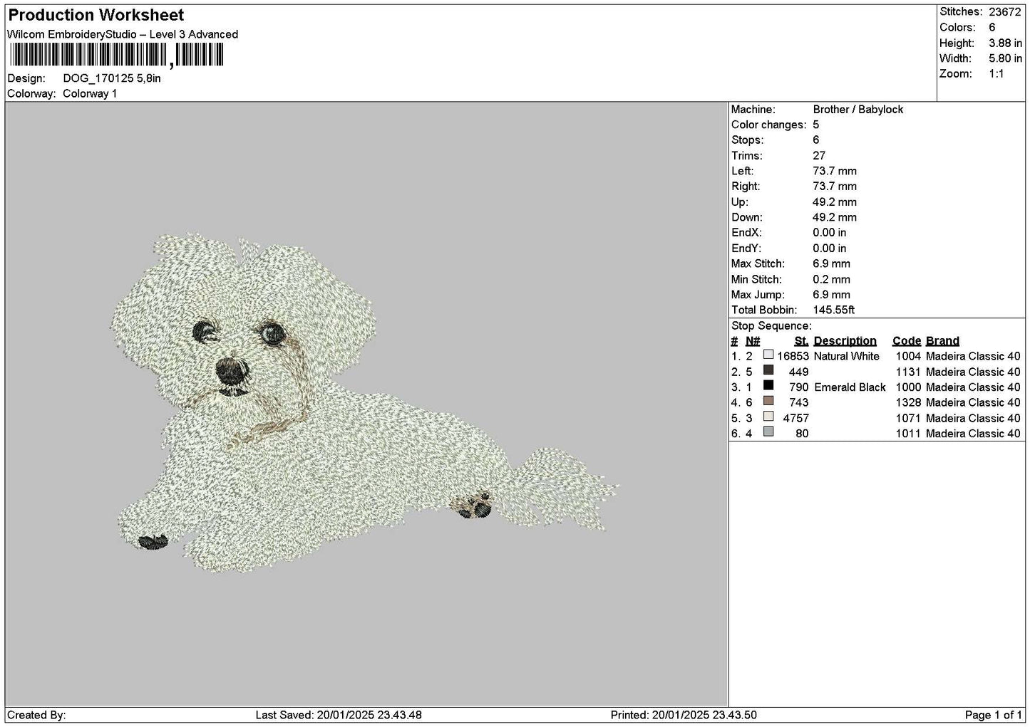 Dog 1701B Embroidery File 6 sizes