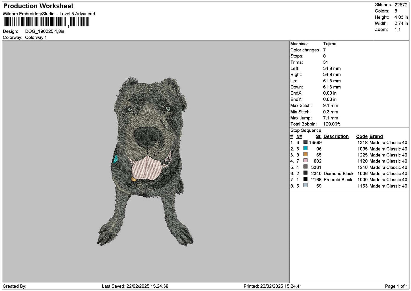 Dog 1902c Embroidery File 6 sizes