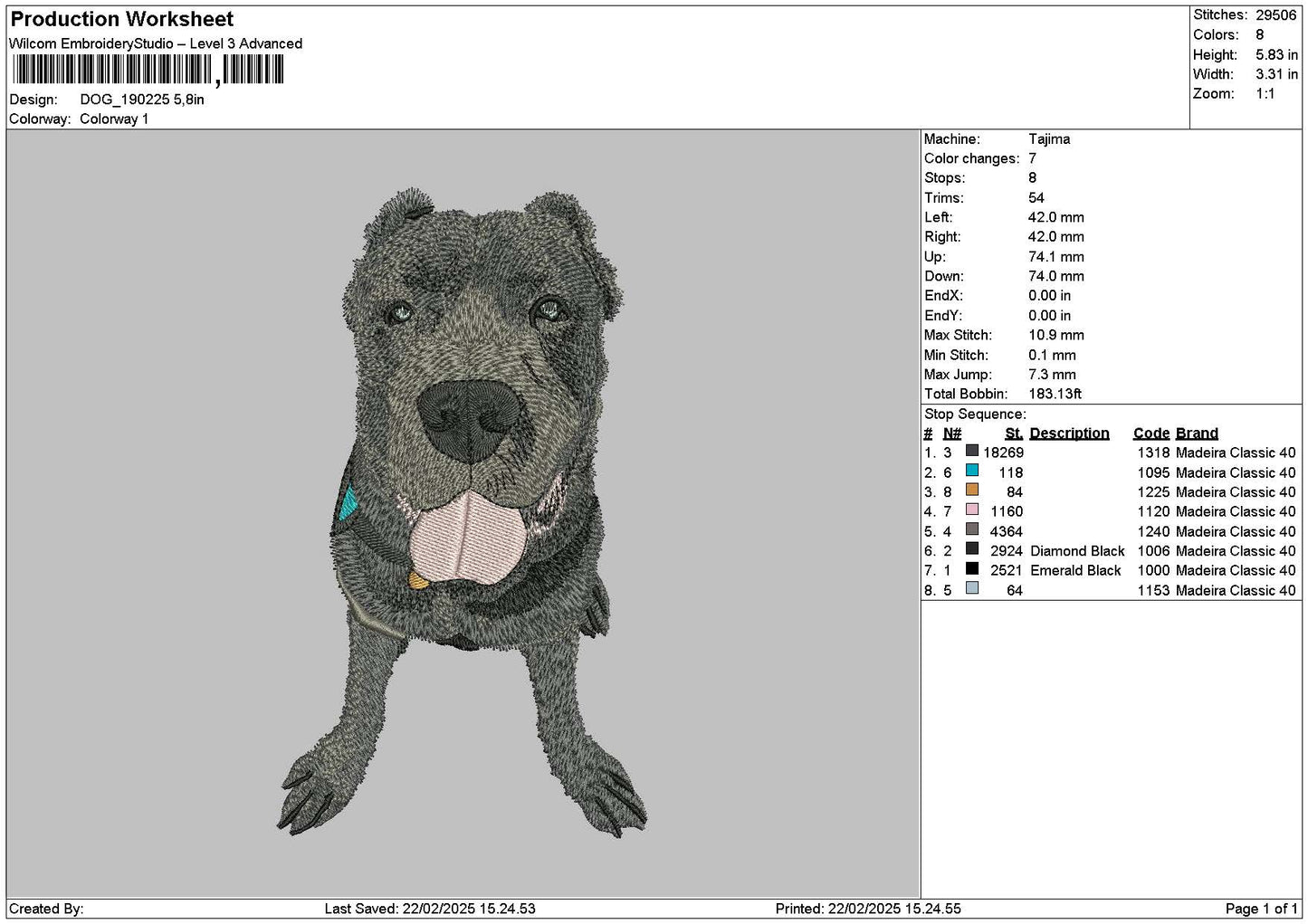 Dog 1902c Embroidery File 6 sizes