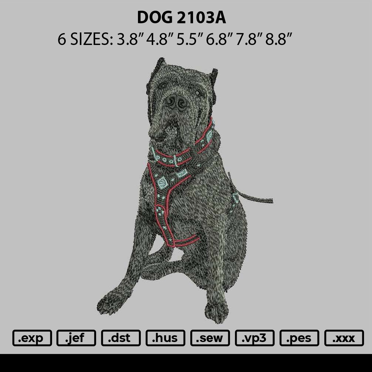 Dog 2103a Embroidery File 6 sizes