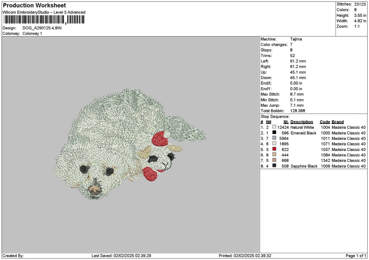 Dog 2901a Embroidery File 6 sizes