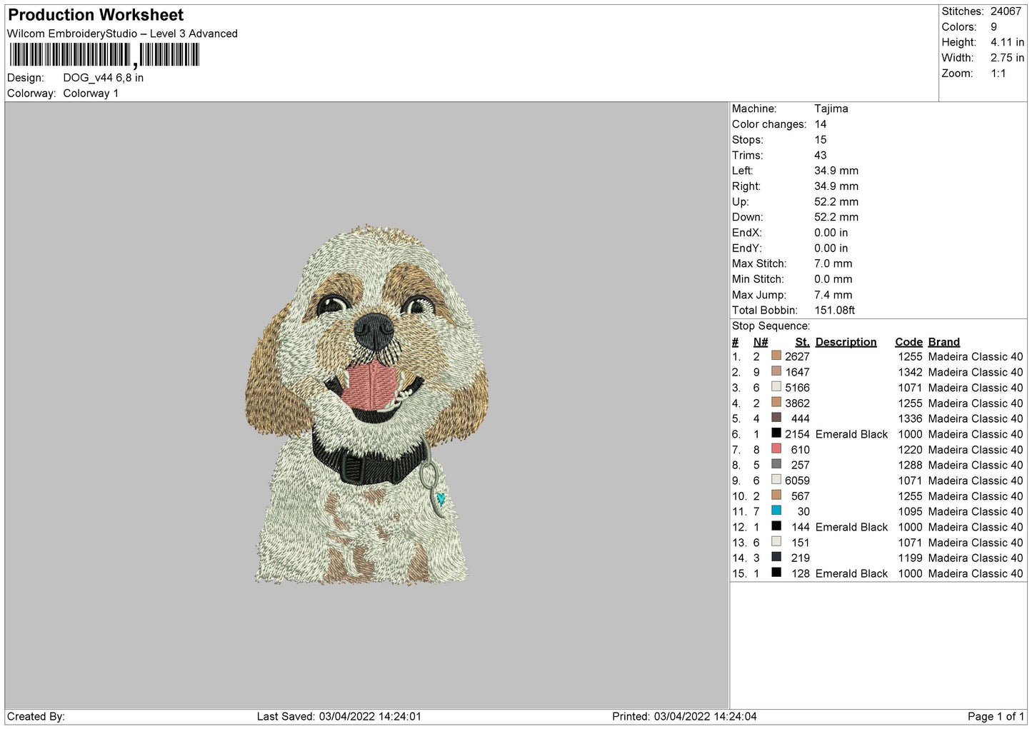 Dog V44 Embroidery File 4 size