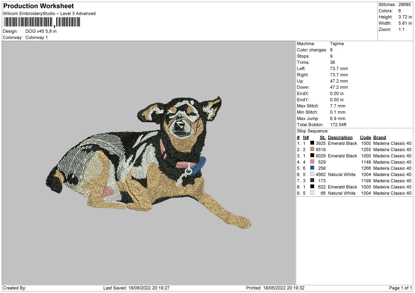 Dog V45 Embroidery File 4 size