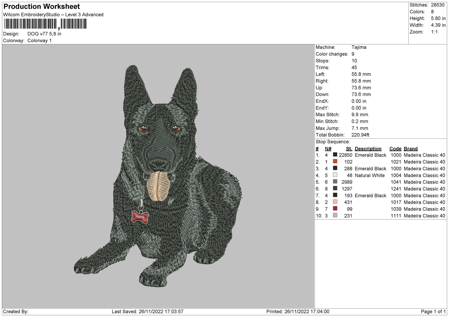 Dog V77 Embroidery File 6 sizes