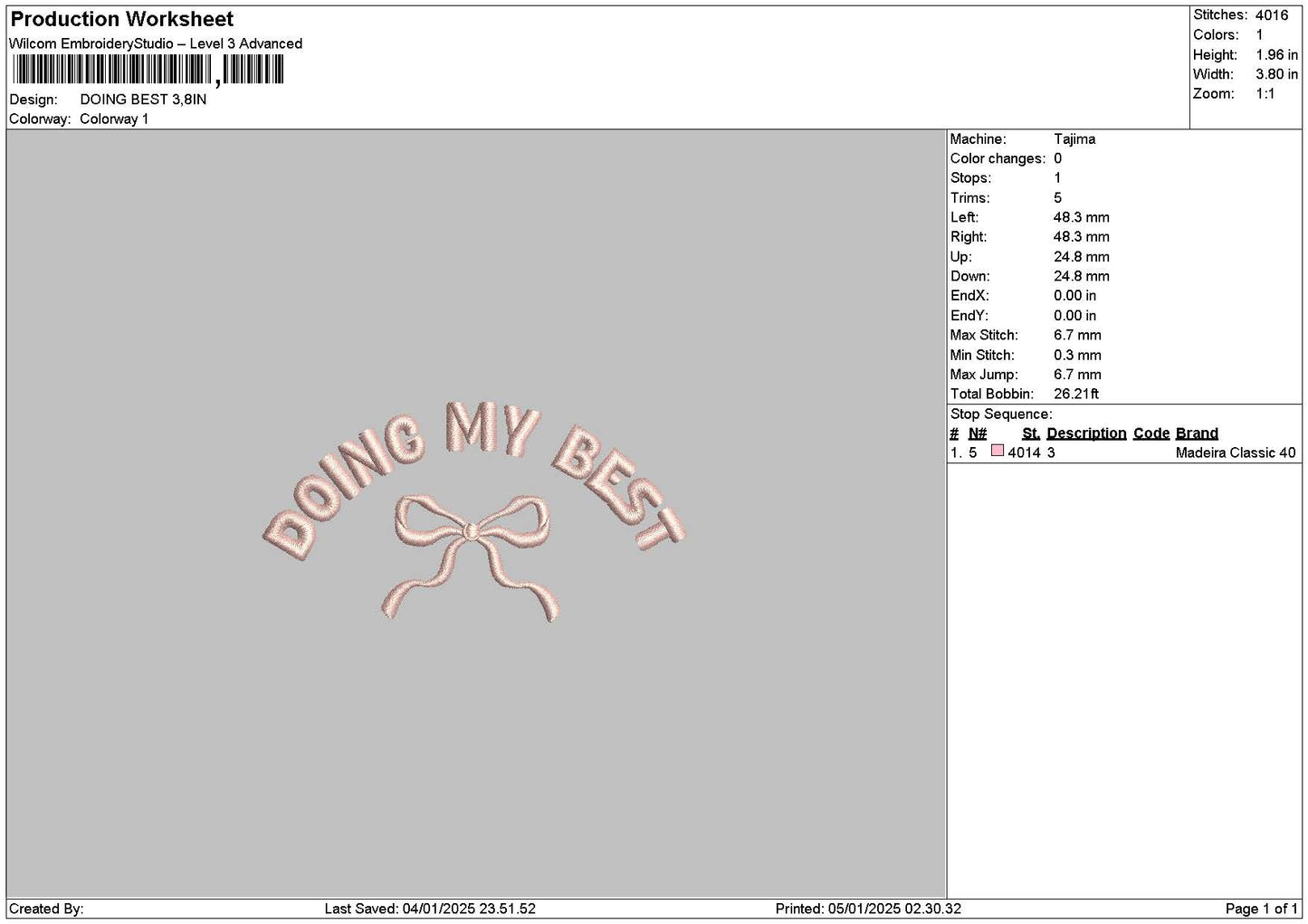 Best Bow Embroidery File 6 sizes