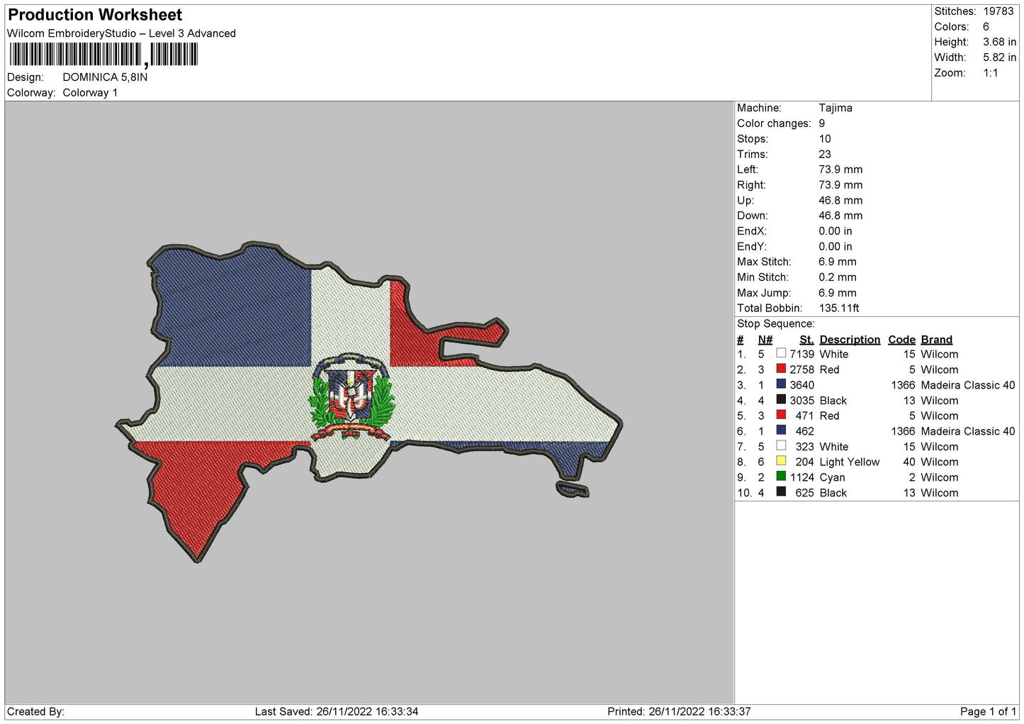 Dominica Embroidery File 6 sizes