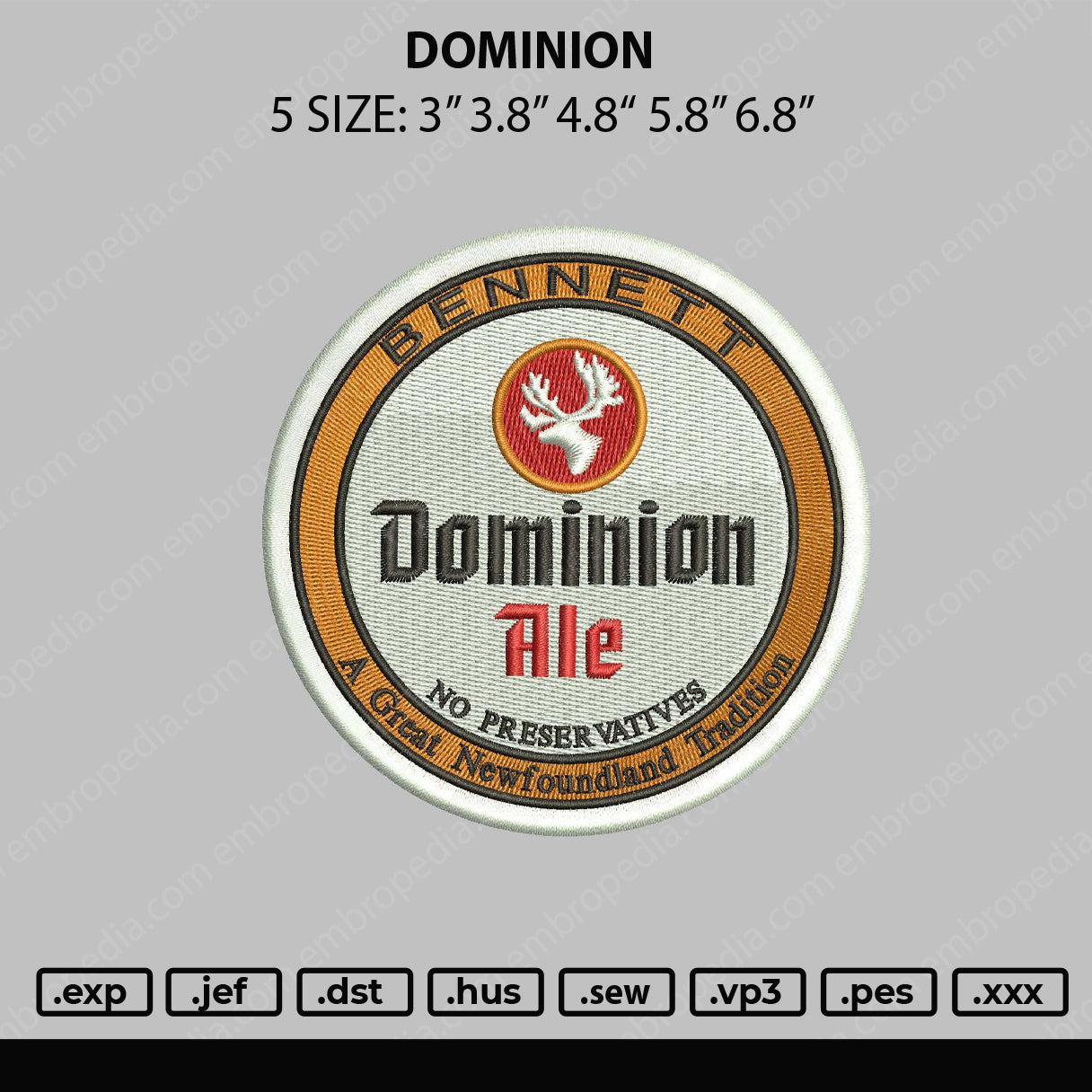 Dominion Embroidery File 5 sizes