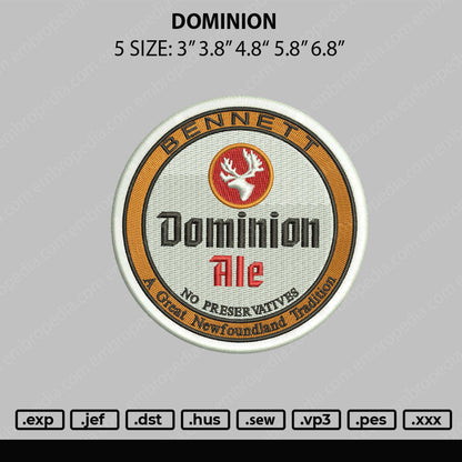 Dominion Embroidery File 5 sizes