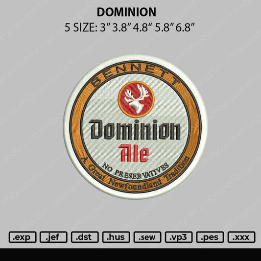 Dominion Embroidery File 5 sizes