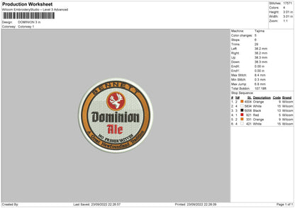 Dominion Embroidery File 5 sizes