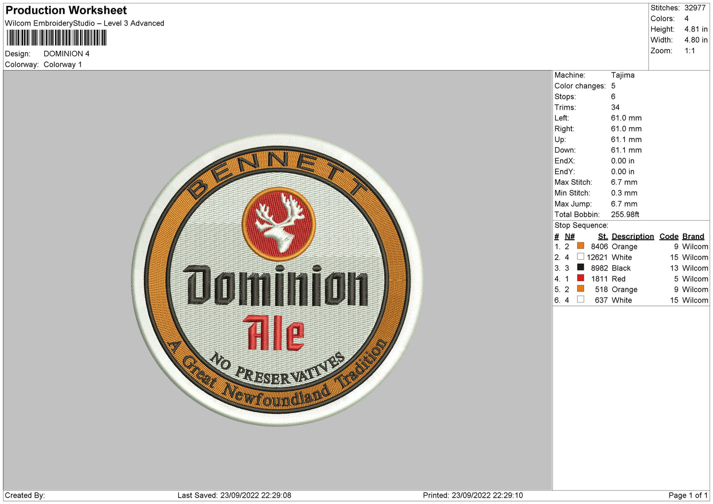 Dominion Embroidery File 5 sizes