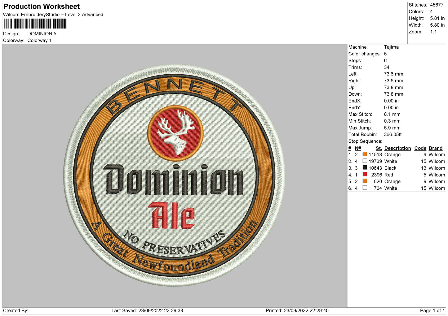 Dominion Embroidery File 5 sizes