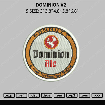 Dominion V2 Embroidery File 5 sizes
