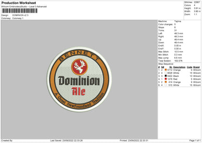 Dominion V2 Embroidery File 5 sizes