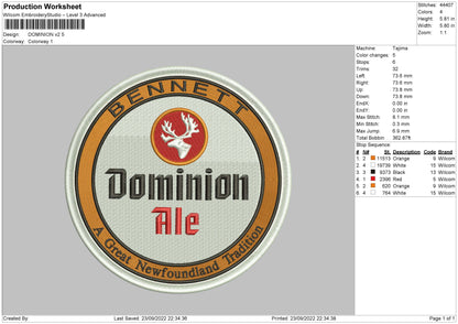 Dominion V2 Embroidery File 5 sizes