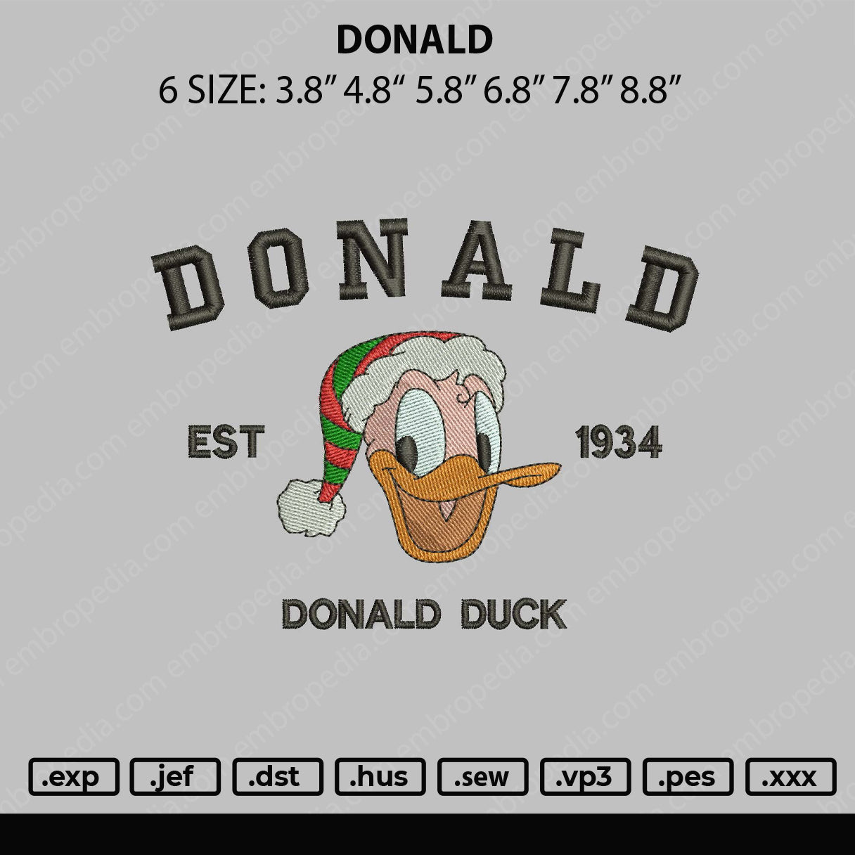 Donald Embroidery File 6 sizes
