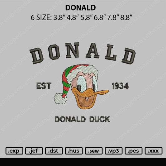 Donald Embroidery File 6 sizes