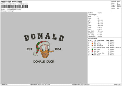 Donald Embroidery File 6 sizes
